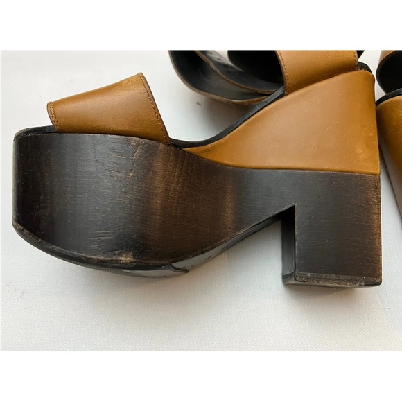 CELINE Strap Sandals Wood Brown High Heel Two tone Italy Shoes Platform Size 6 - Picture 3 of 8